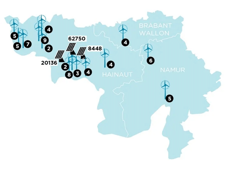 Map of Technord's wind and solar power generation facilities